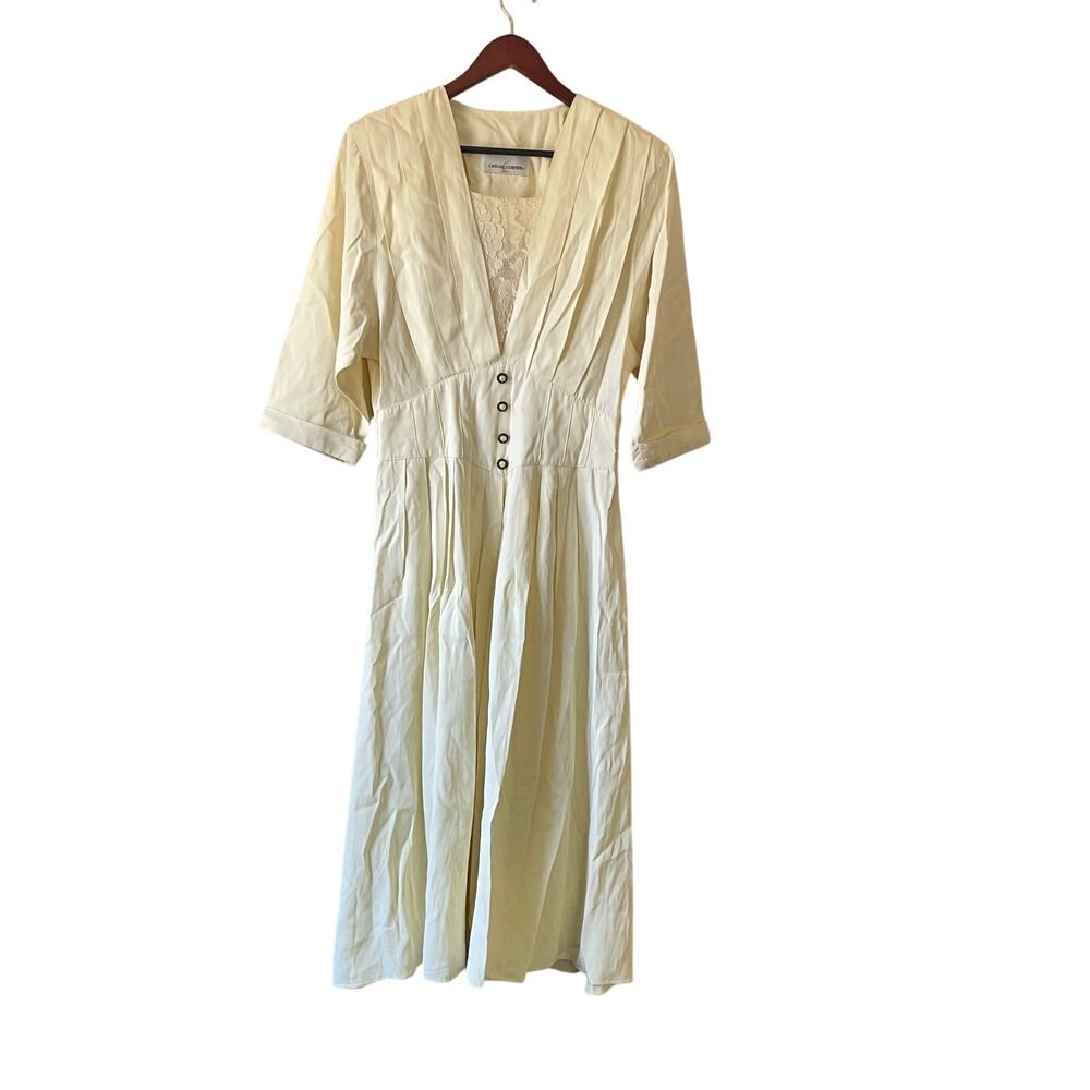 Vintage cream‎ white prairie midi dress with pleating size medium